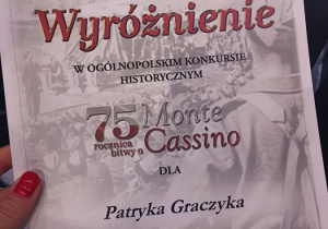 Wyróżnienie dla Patryka Graczyka.