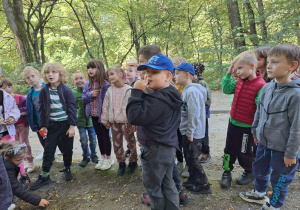 Grupa uczniów wśród drzew